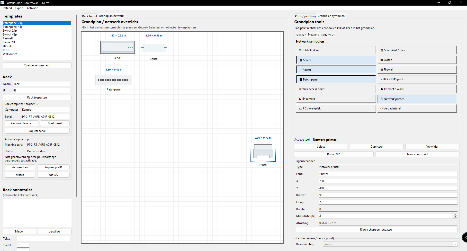 Rack Tool - grondplan netwerk overzicht